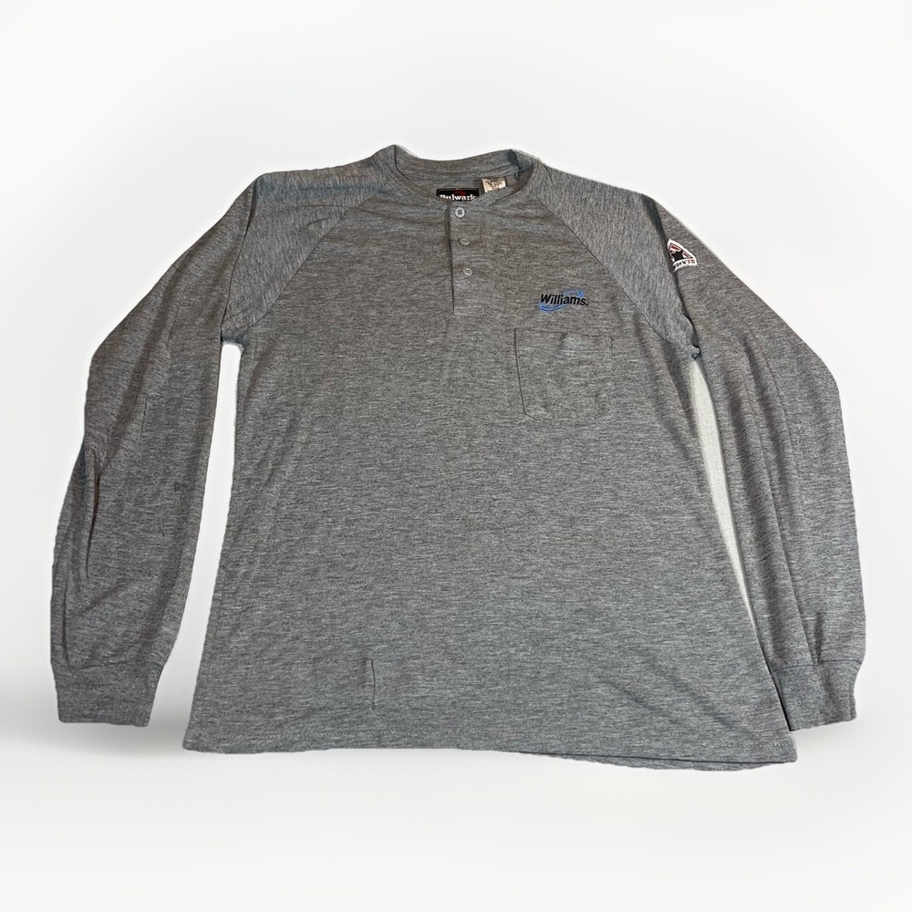 Bulwark FR Henley Shirt Mens Medium Gray Flame‎ Resistant Long Sleeve Workwear